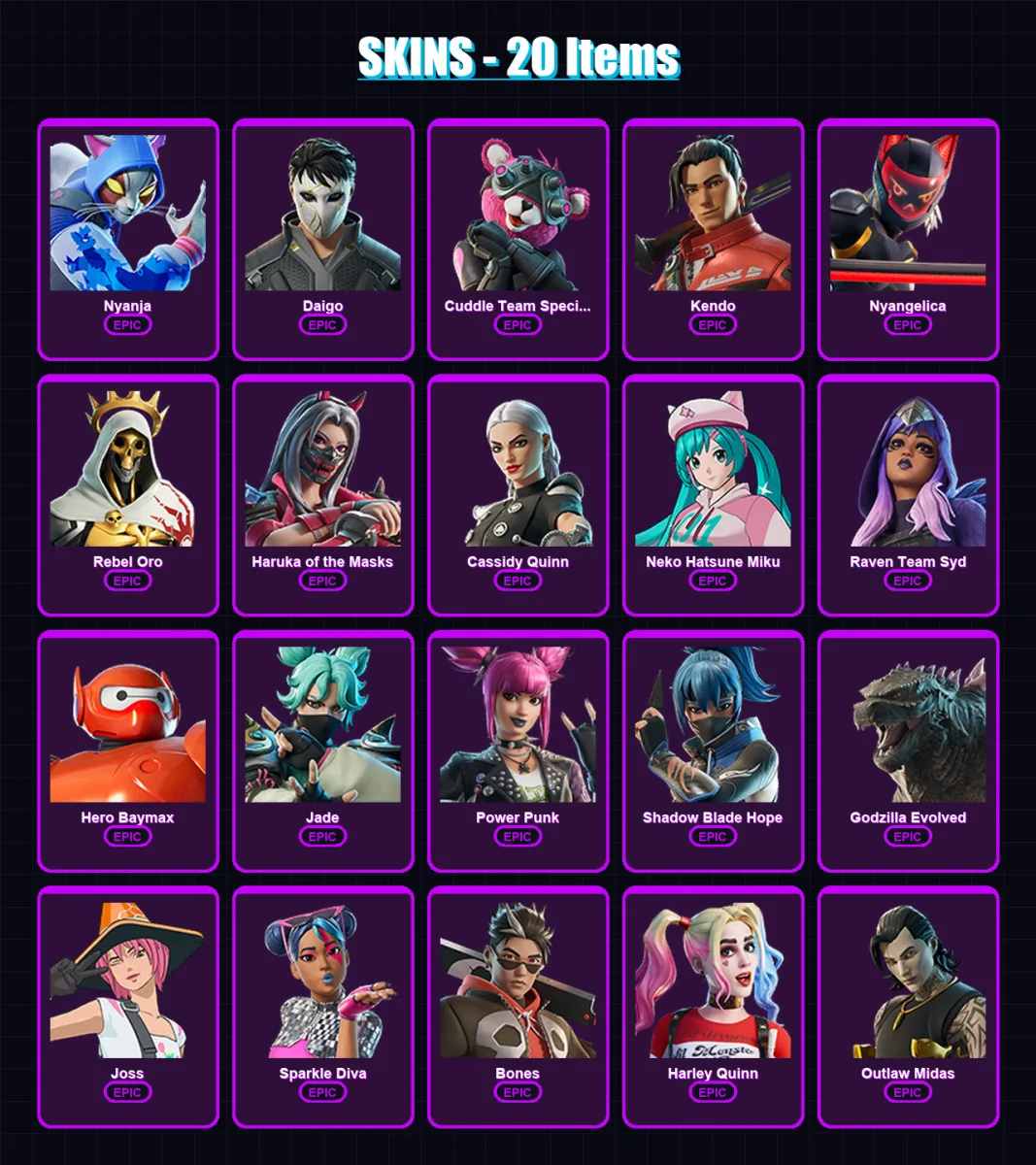 [PC/XBOX/PSN] | Nyanja | Daigo | Cuddle Team Specialist | Kendo | Nyangelica | 20 skin | 48 pickaxe | 39 emote | 35 glider | Lv457
