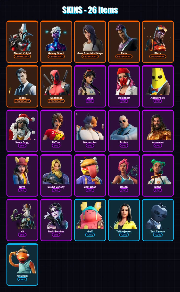 [PC/XBOX/PSN] | Eternal Knight | Galaxy Scout | Gear Specialist Maya | Fade | Blaze | 26 skin | 27 pickaxe | 29 emote | 27 glider | Lv361