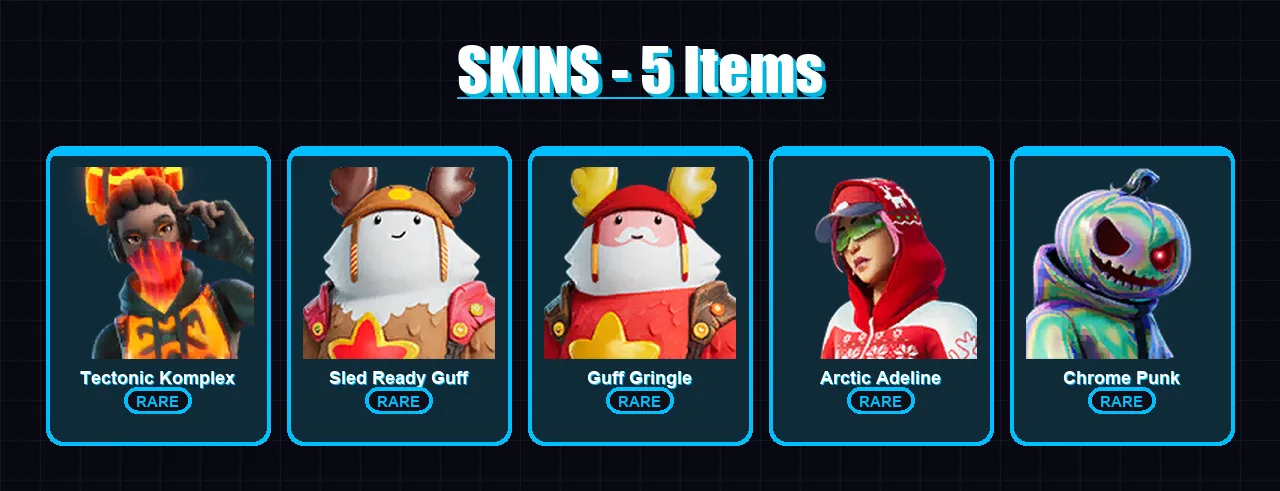 [PC/XBOX/PSN] | Tectonic Komplex | Sled Ready Guff | Guff Gringle | Arctic Adeline | Chrome Punk | 5 skin | 12 pickaxe | 13 emote | 14 glider | Lv40