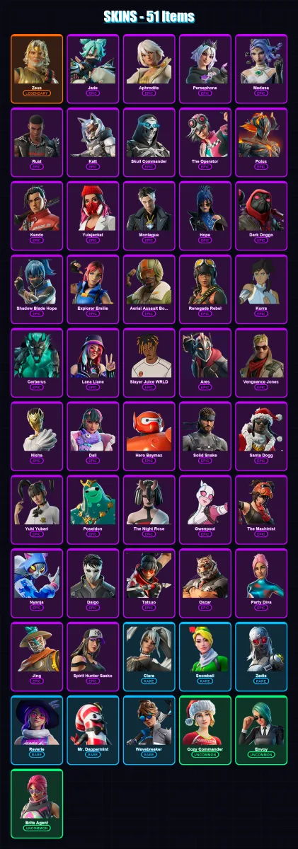 [PC/PSN] | Zeus | Jade | Aphrodite | Persephone | Medusa | 51 skin | 56 pickaxe | 37 emote | 31 glider | Lv352