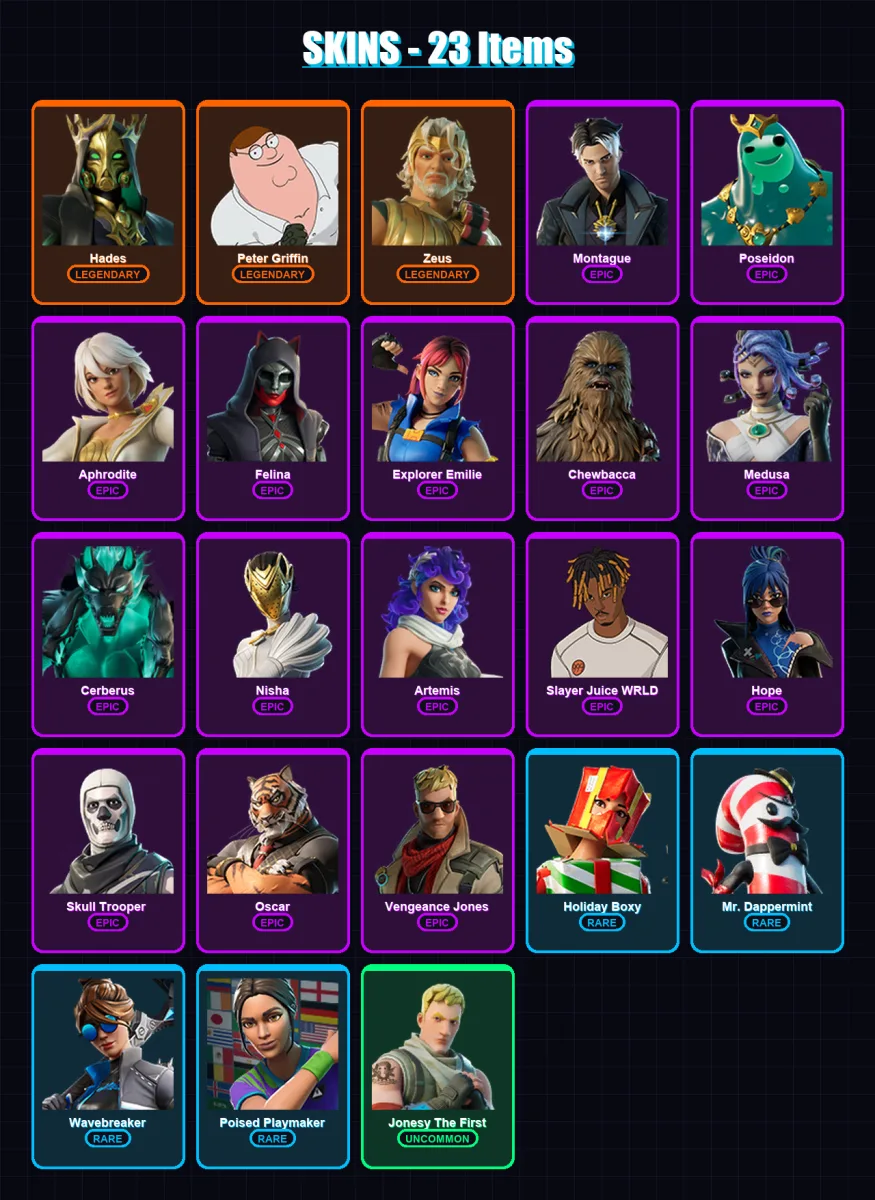 [PC/XBOX/PSN] | Hades | Peter Griffin | Zeus | Montague | Poseidon | 23 skin | 36 pickaxe | 19 emote | 18 glider | Lv287 — Fortnite account