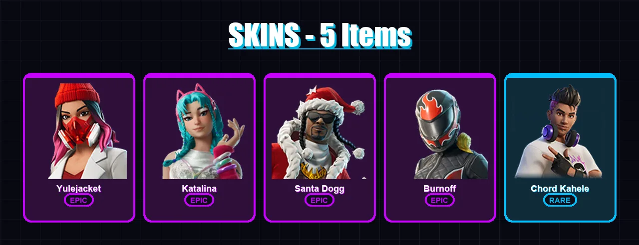 [PC/XBOX/PSN] | Yulejacket | Katalina | Santa Dogg | Burnoff | Chord Kahele | 5 skin | 11 pickaxe | 7 emote | 7 glider | Lv121