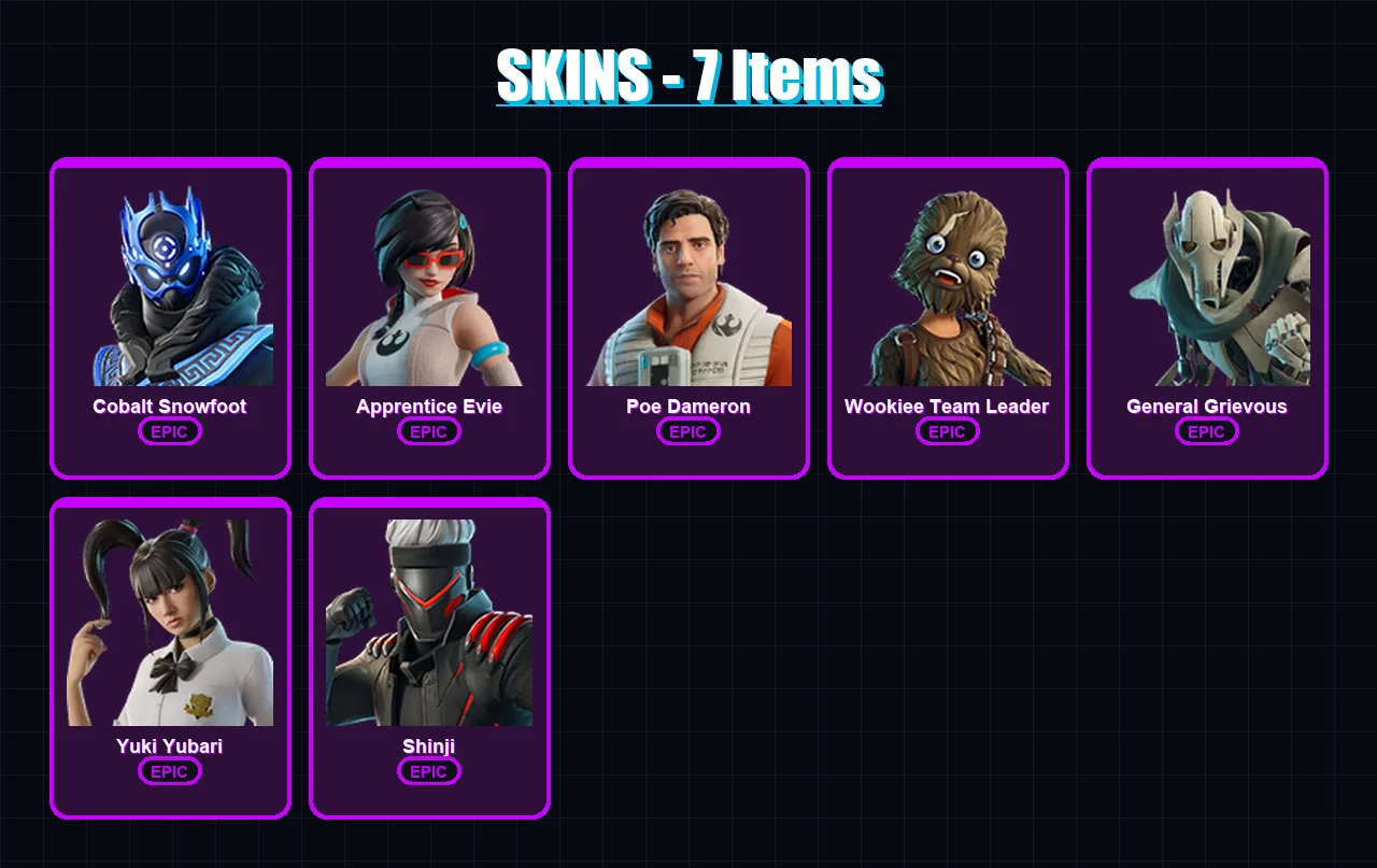 [PS4/PS5/XBOX/PC] | Cobalt Snowfoot | Apprentice Evie | Poe Dameron | 7 skin | Lv83