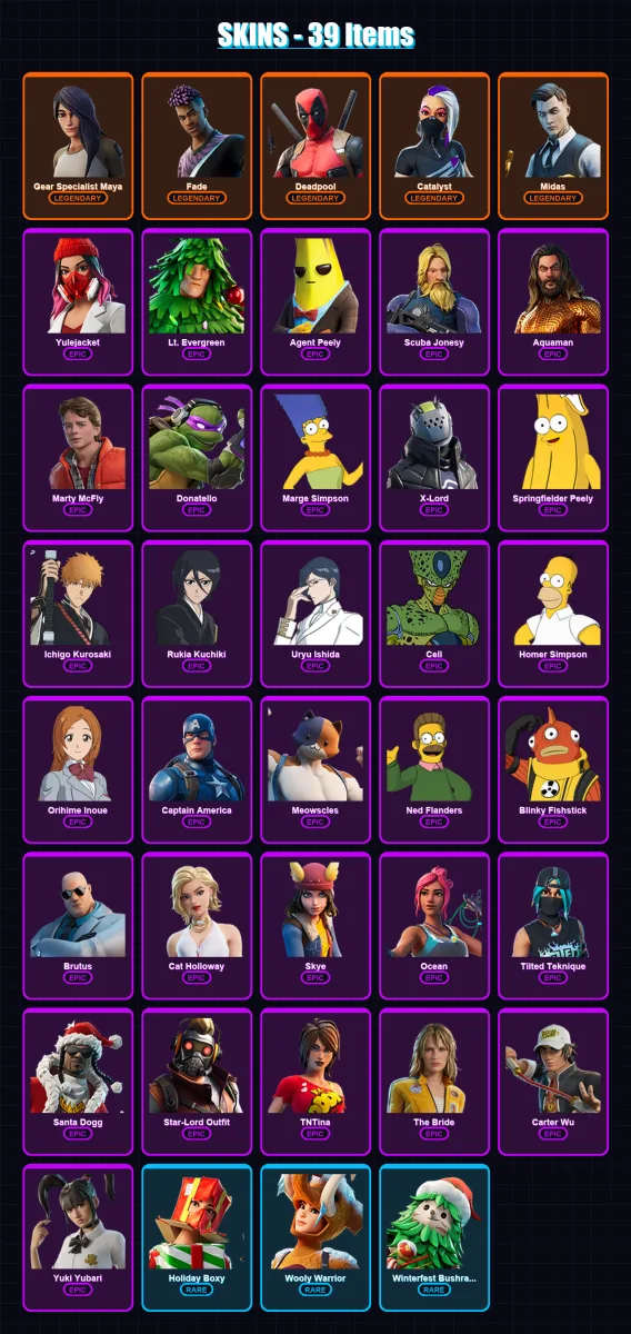 [PC/XBOX/PSN] | Gear Specialist Maya | Fade | Deadpool | Catalyst | Midas | 39 skin | 68 pickaxe | 46 emote | 53 glider | Lv669
