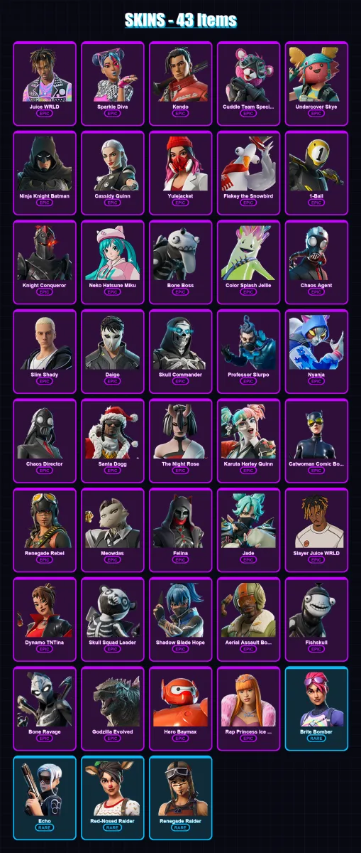 [PC/XBOX/PSN] | Juice WRLD | Sparkle Diva | Kendo | Cuddle Team Specialist | Undercover Skye | 43 skin | 51 pickaxe | 53 emote | 32 glider | Lv484 — Fortnite account