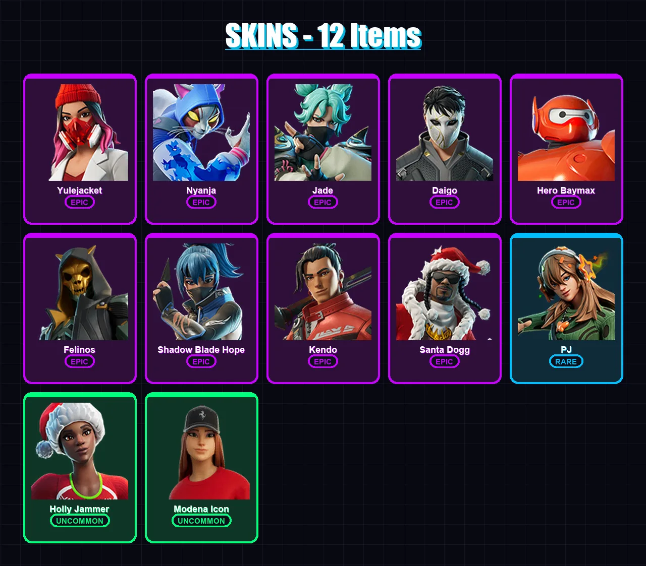 [PC/PSN] | Yulejacket | Nyanja | Jade | Daigo | Hero Baymax | 12 skin | 59 pickaxe | 24 emote | 33 glider | Lv787