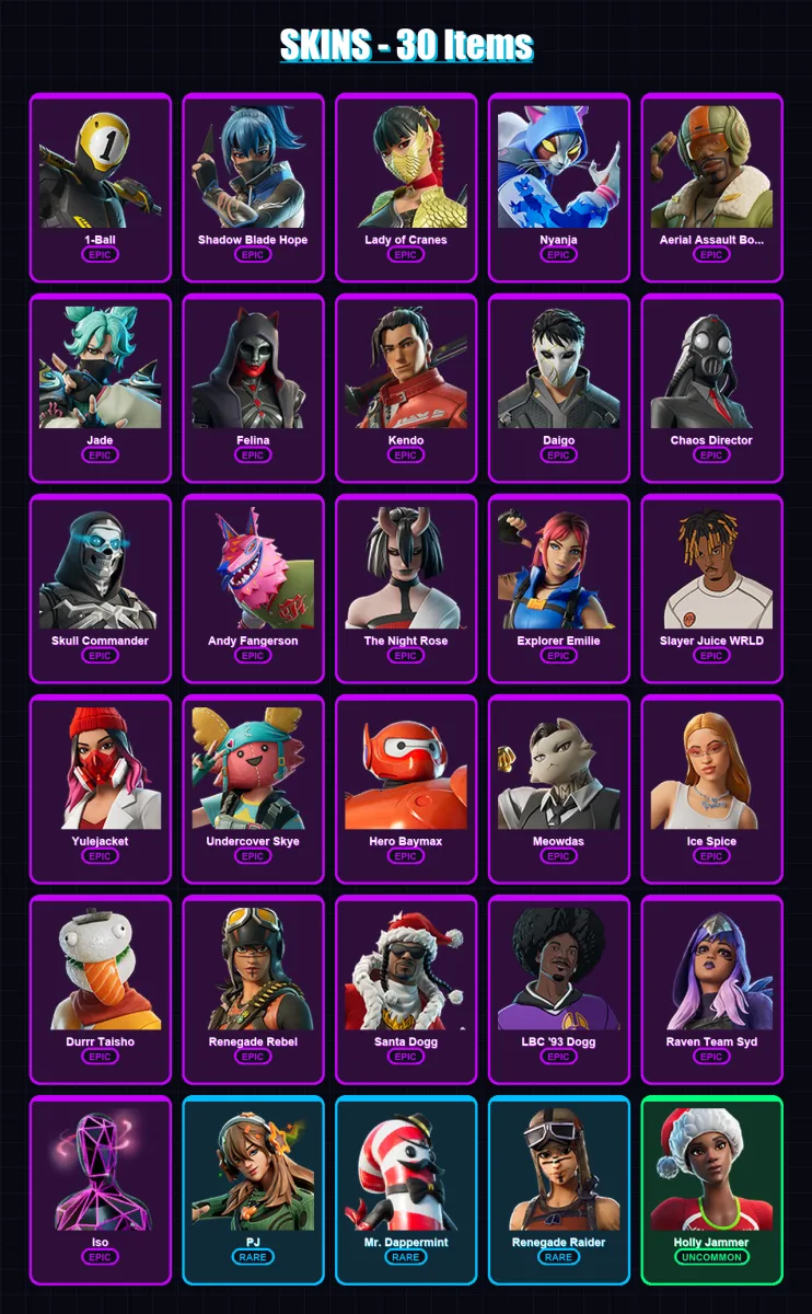 [PC/PSN] | 1-Ball | Shadow Blade Hope | Lady of Cranes | Nyanja | Aerial Assault Bomber | 30 skin | 34 pickaxe | 21 emote | 19 glider | Lv196