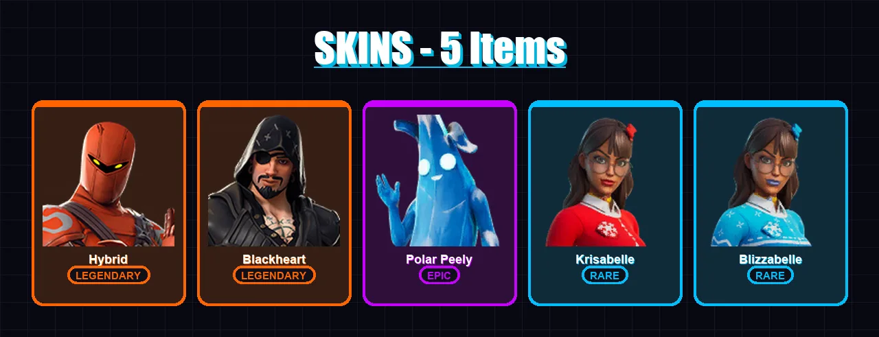 [PC/XBOX/PSN] | Hybrid | Blackheart | Polar Peely | Krisabelle | Blizzabelle | 5 skin | 7 pickaxe | 11 emote | 7 glider | Lv143
