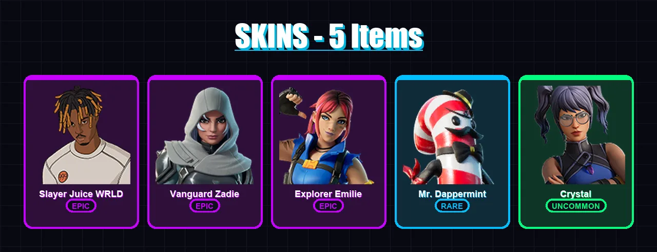 [PS4/PS5/XBOX/PC] | Slayer Juice WRLD | Vanguard Zadie | Explorer Emilie | 5 skin | Lv233