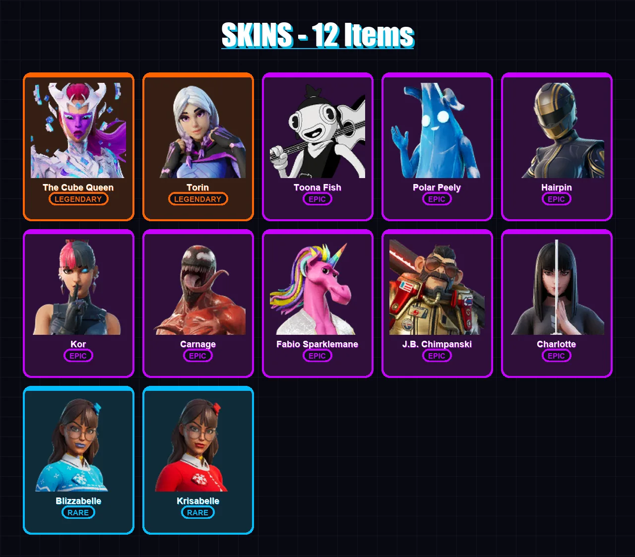 [PC/XBOX/PSN] | The Cube Queen | Torin | Toona Fish | Polar Peely | Hairpin | 12 skin | 15 pickaxe | 13 emote | 16 glider | Lv209