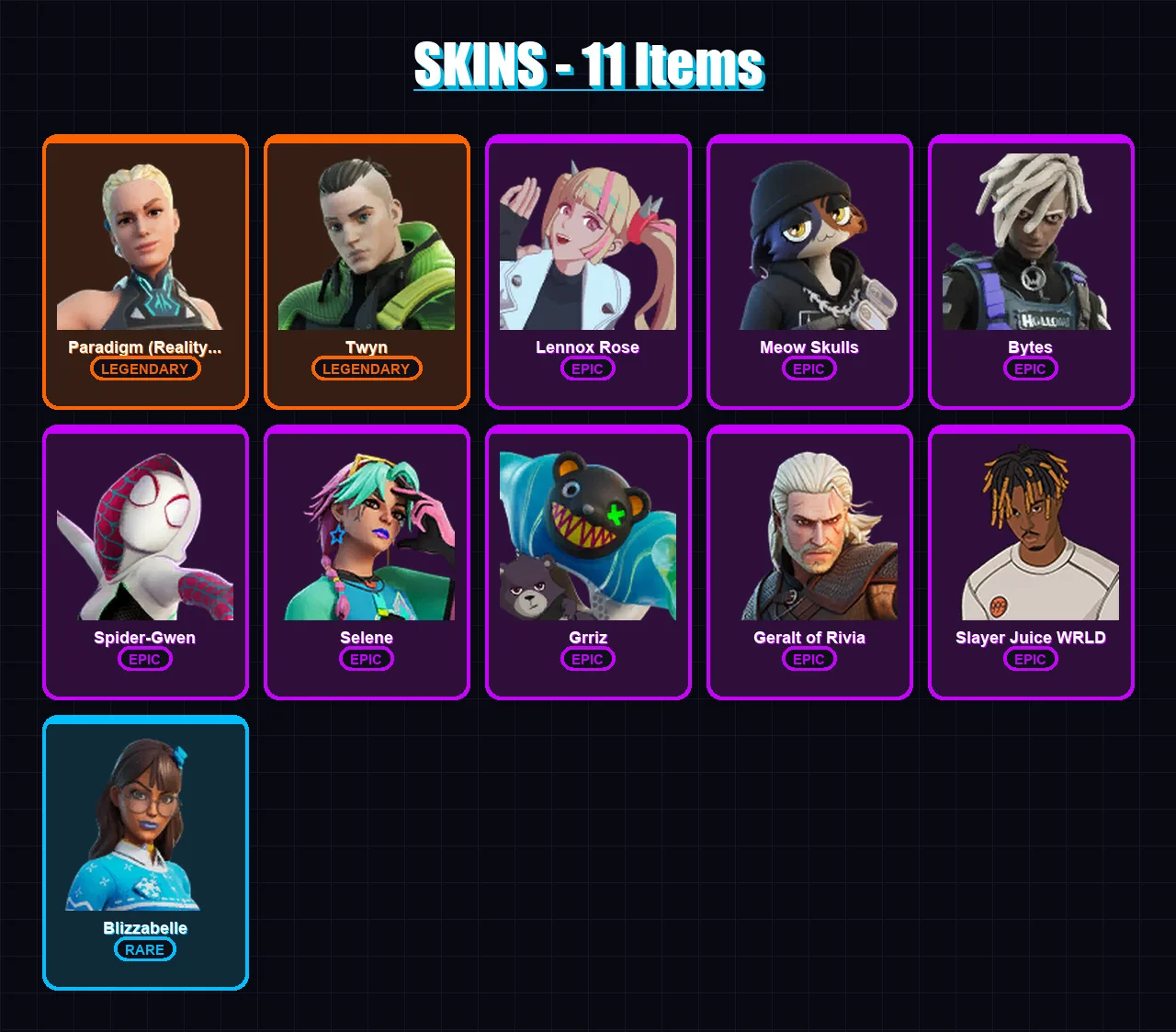 [PC/XBOX] | Paradigm (Reality-659) | Twyn | Lennox Rose | Meow Skulls | Bytes | 11 skin | 22 pickaxe | 20 emote | 23 glider | Lv343