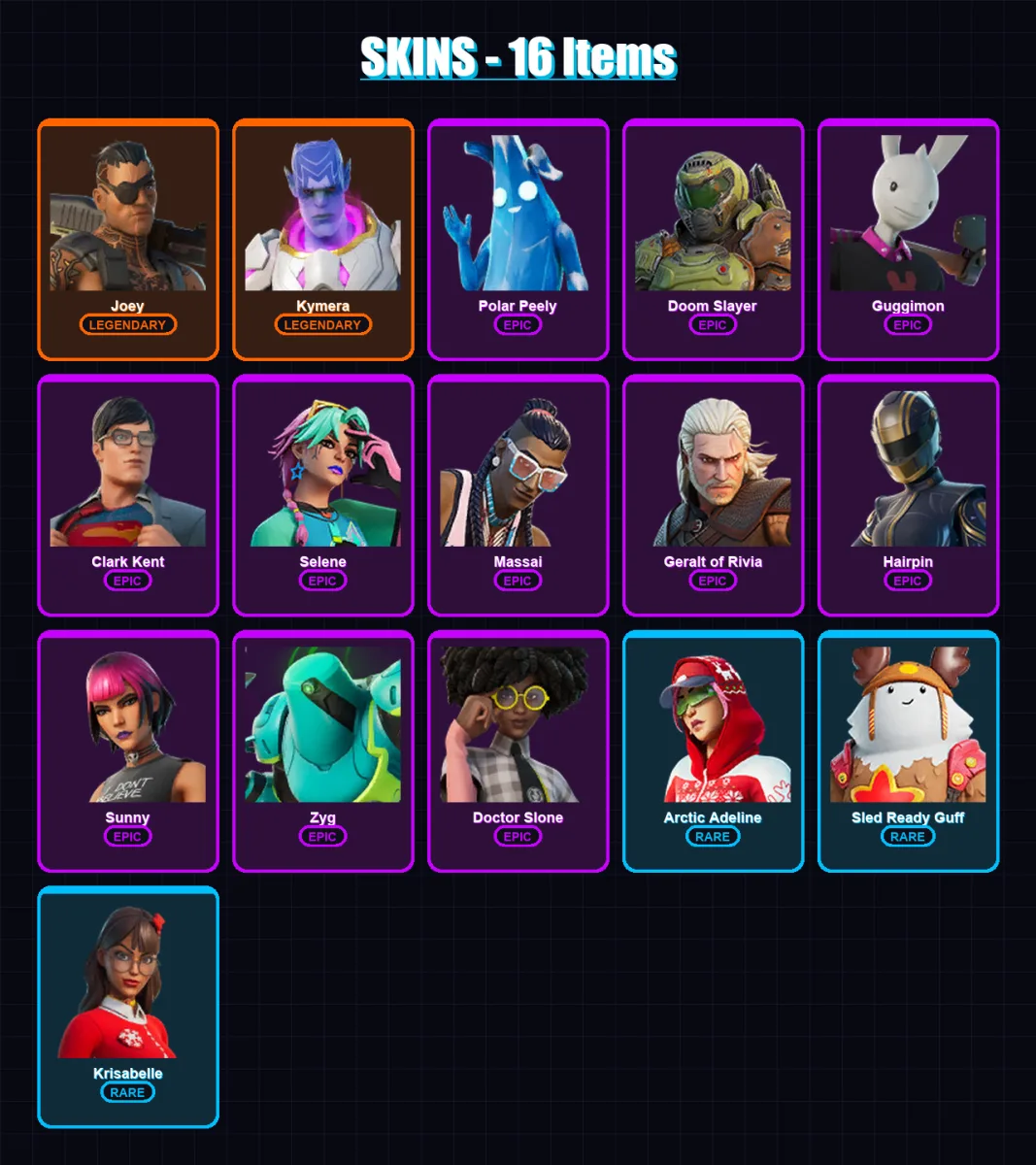 [PC/PSN] | Joey | Kymera | Polar Peely | Doom Slayer | Guggimon | 16 skin | 33 pickaxe | 32 emote | 37 glider | Lv538