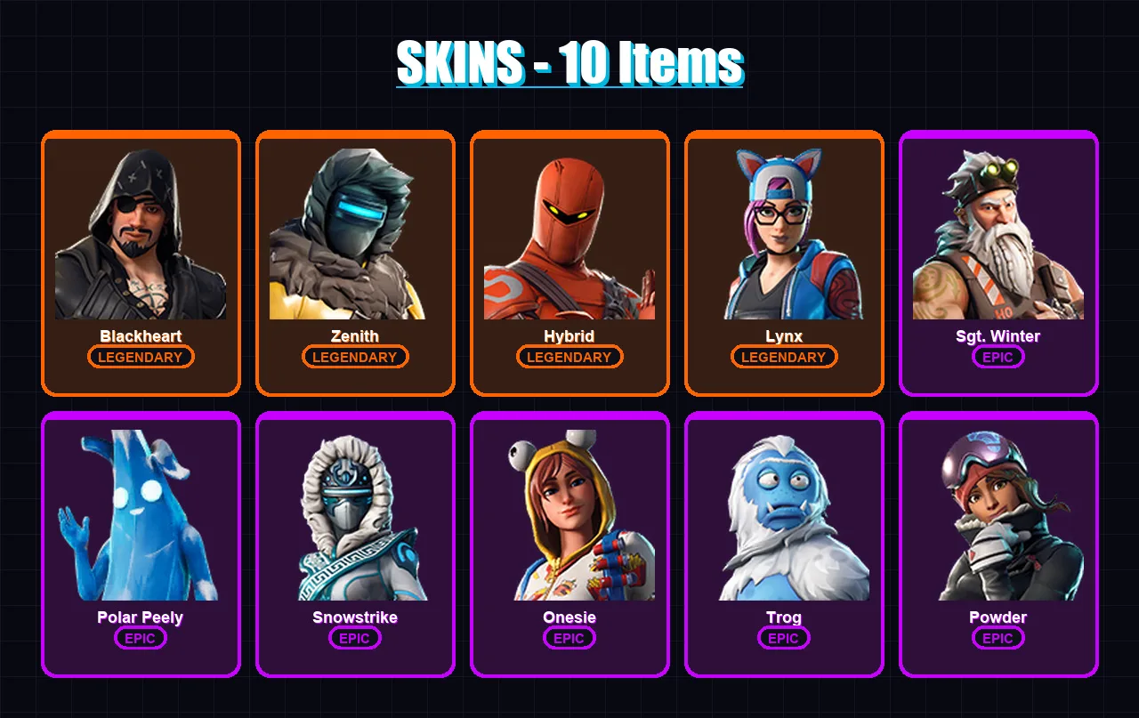 [PS4/PS5/XBOX/PC] | Blackheart | Zenith | Hybrid | Lynx | Sgt. Winter | 10 skin | 20 pickaxe | 20 emote | 23 glider | Lv455