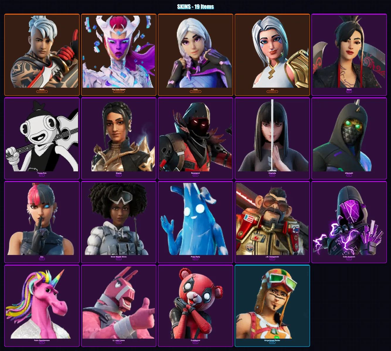 [PC/PSN] | Ronin | The Cube Queen | Torin | Ark | Sierra | 19 skin | 22 pickaxe | 24 emote | 18 glider | Lv221