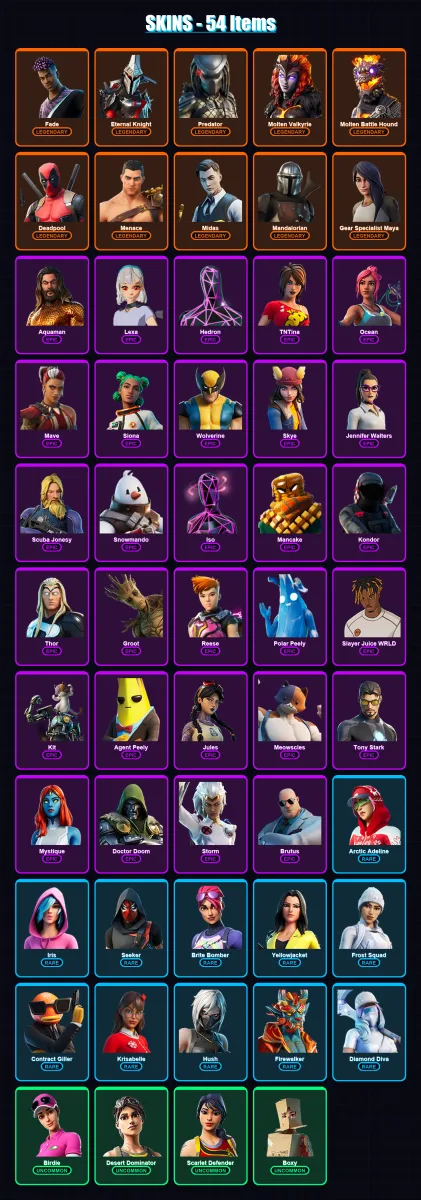 [SWITCH/XBOX/PSN/PC] | Fade | Eternal Knight | Predator | Molten Valkyrie | Molten Battle Hound | 54 skin | 74 pickaxe | 72 emote | 58 glider | Lv88