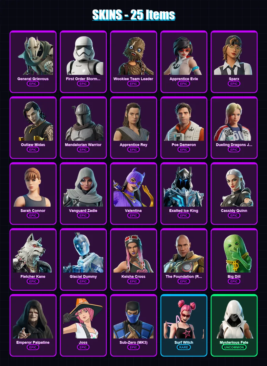 [PS4/PS5/XBOX/PC] | General Grievous | First Order Stormtrooper | Wookiee Team Leader | 25 skin | Lv523