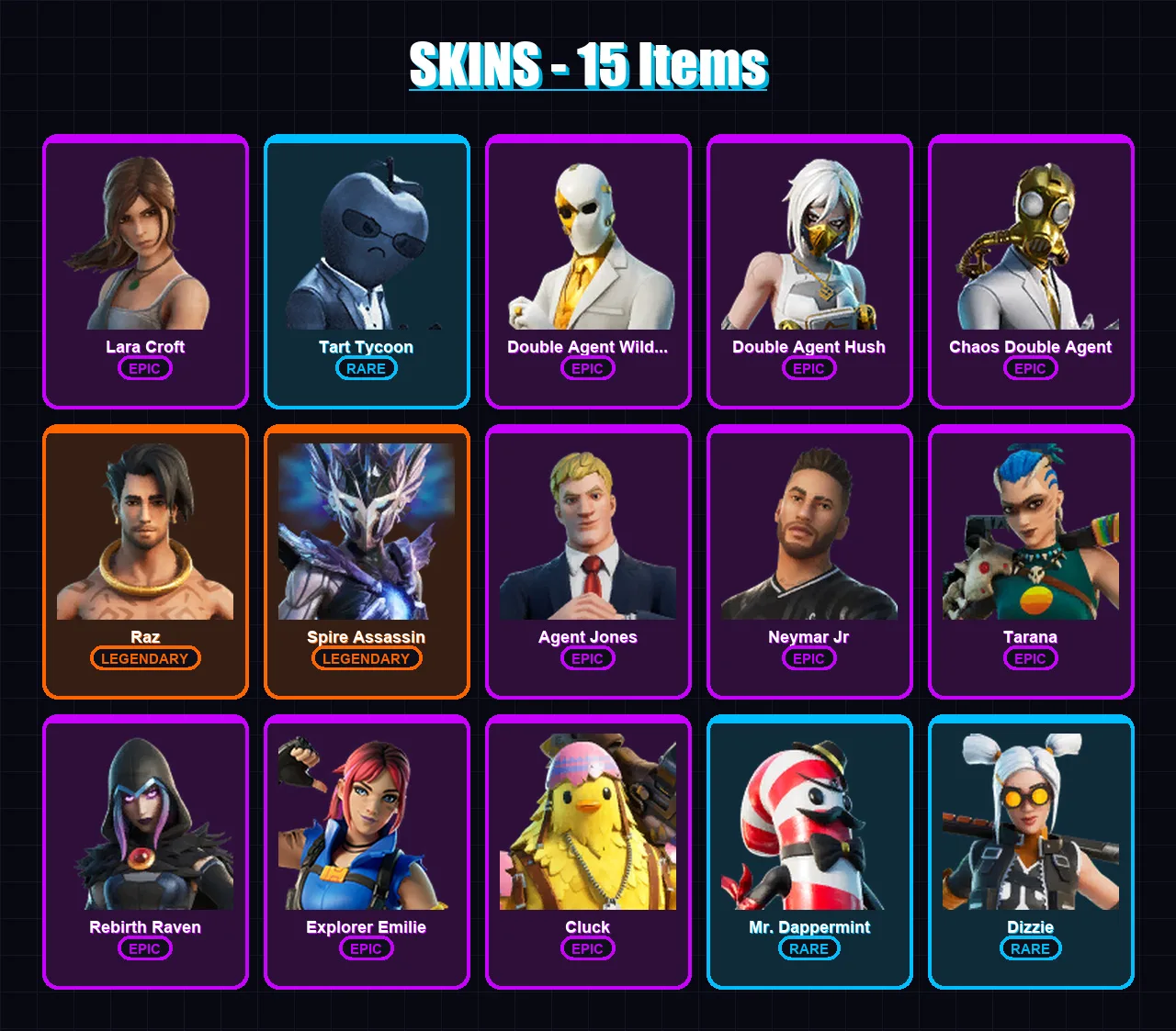 [SWITCH/XBOX/PSN/PC] | Lara Croft | Tart Tycoon | Double Agent Wildcard | 15 skin | Lv294