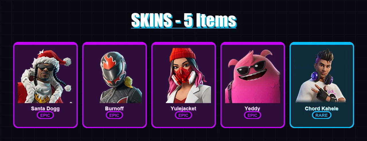 [PC/PSN] | Santa Dogg | Burnoff | Yulejacket | Yeddy | Chord Kahele | 5 skin | 31 pickaxe | 14 emote | 22 glider | Lv215