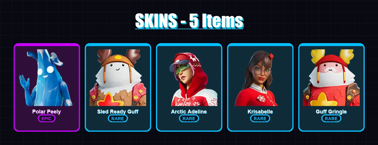 [PC/XBOX/PSN] | Polar Peely | Sled Ready Guff | Arctic Adeline | Krisabelle | Guff Gringle | 5 skin | 16 pickaxe | 12 emote | 12 glider | Lv206