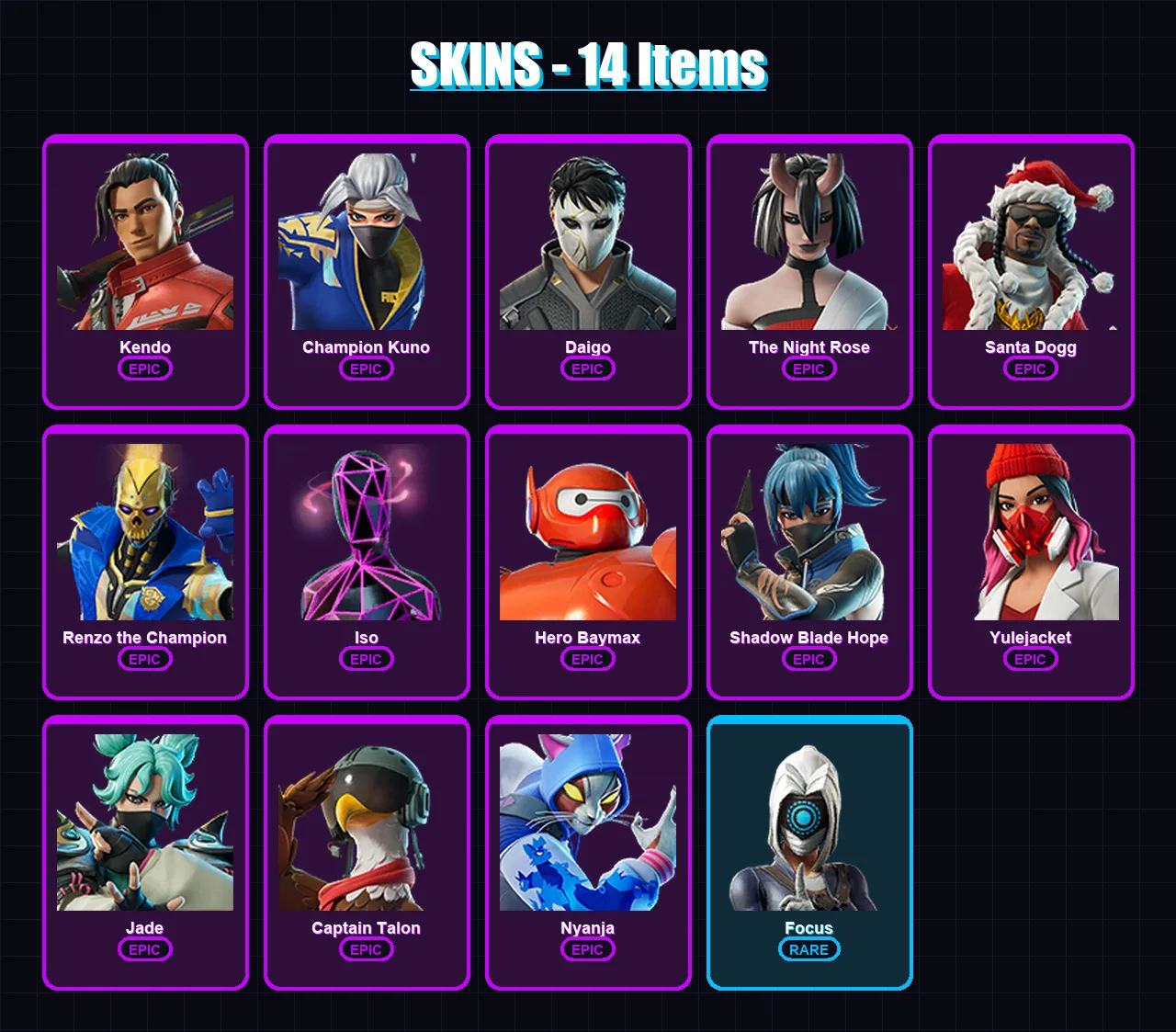 [PC/XBOX/PSN] | Kendo | Champion Kuno | Daigo | The Night Rose | Santa Dogg | 14 skin | 22 pickaxe | 15 emote | 18 glider | Lv241