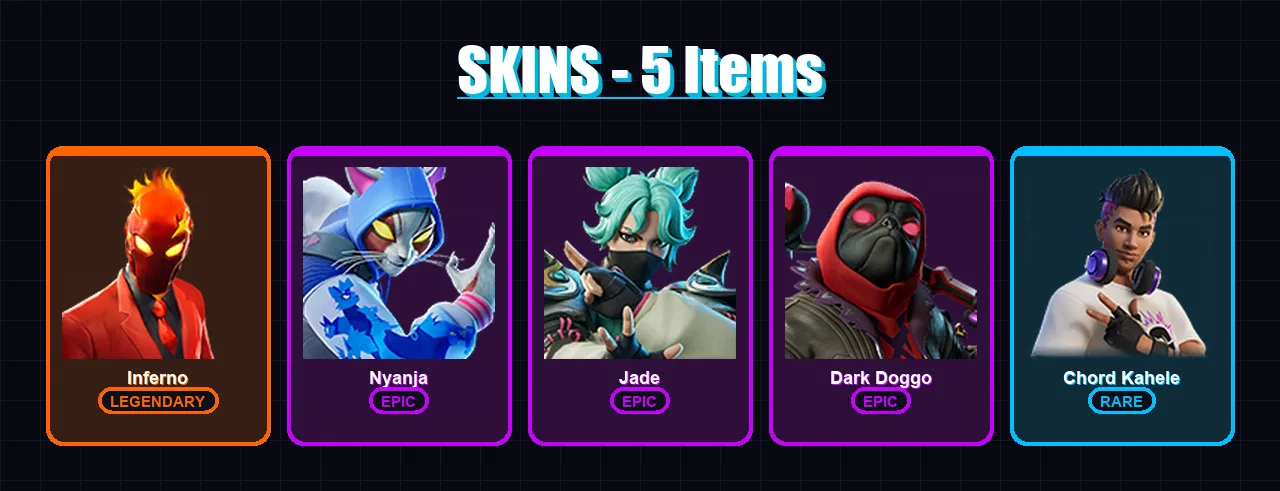 [PC/XBOX] | Inferno | Nyanja | Jade | Dark Doggo | Chord Kahele | 5 skin | 8 pickaxe | 5 emote | 6 glider | Lv39
