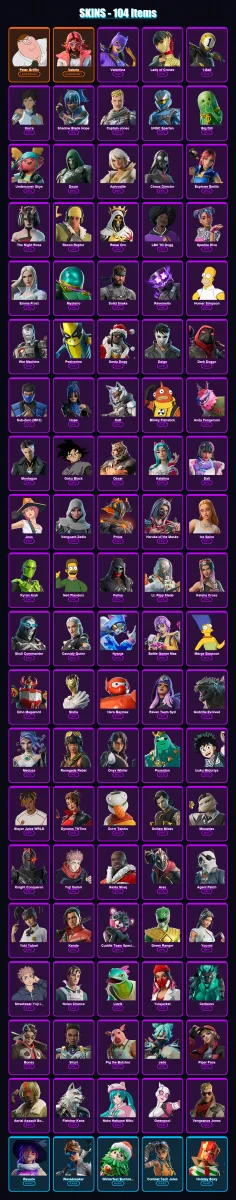 [PC/XBOX/PSN] | Peter Griffin | Valeria | Valentina | Lady of Cranes | 1-Ball | 104 skin | 136 pickaxe | 95 emote | 83 glider | Lv1510 — Fortnite account