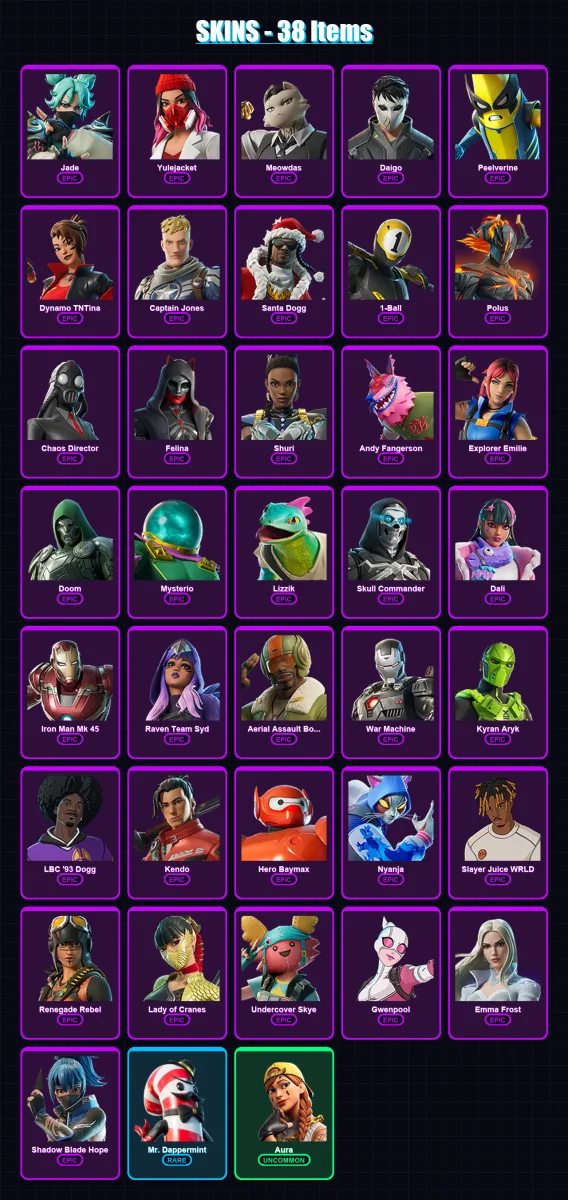 [PC/XBOX/PSN] | Jade | Yulejacket | Meowdas | Daigo | Peelverine | 38 skin | 57 pickaxe | 37 emote | 37 glider | Lv571