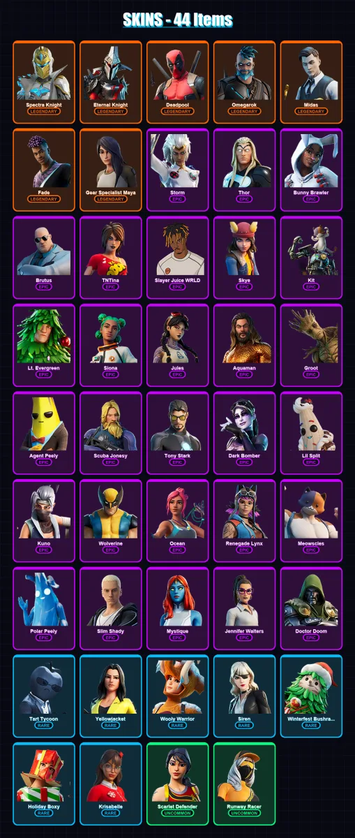 [PC/XBOX/PSN] | Spectra Knight | Eternal Knight | Deadpool | Omegarok | Midas | 44 skin | 61 pickaxe | 46 emote | 61 glider | Lv917