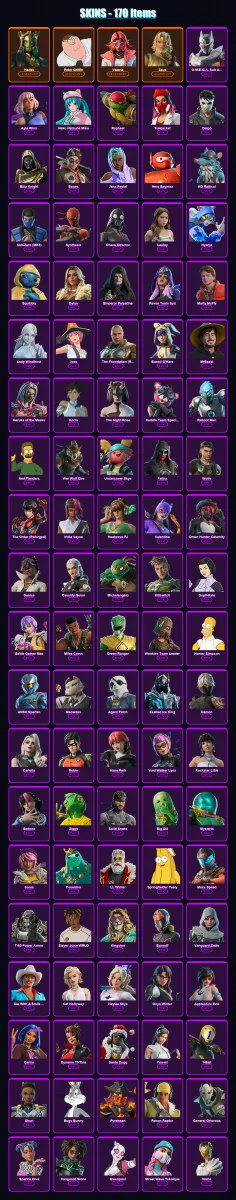 [PC/PSN] | Hades | Peter Griffin | Valeria | Zeus | O.M.E.G.A. Suit Alpha | 170 skin | 232 pickaxe | 198 emote | 145 glider | Lv2346