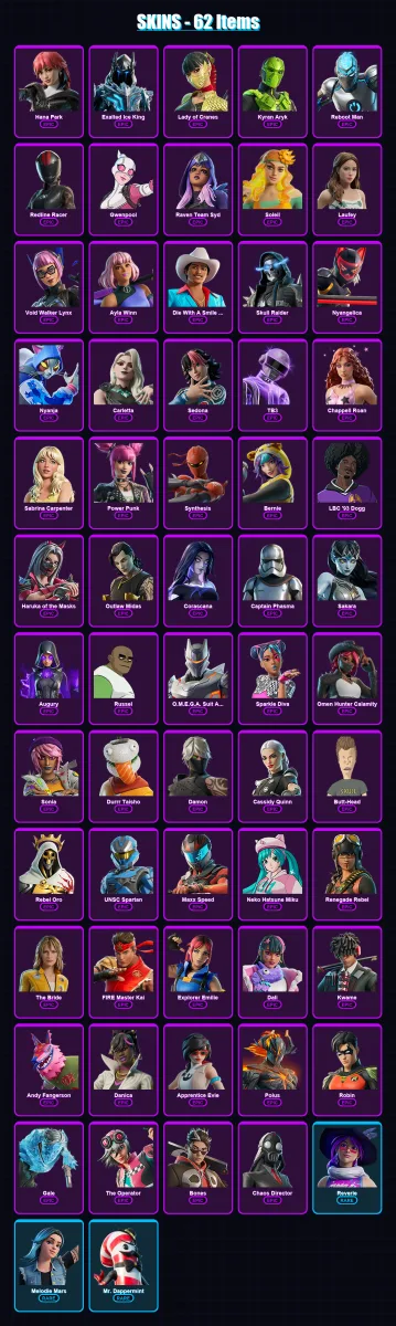 [PC/PSN] | Hana Park | Exalted Ice King | Lady of Cranes | Kyran Aryk | Reboot Man | 62 skin | 33 pickaxe | 7 emote | 6 glider | Lv37 — Fortnite account
