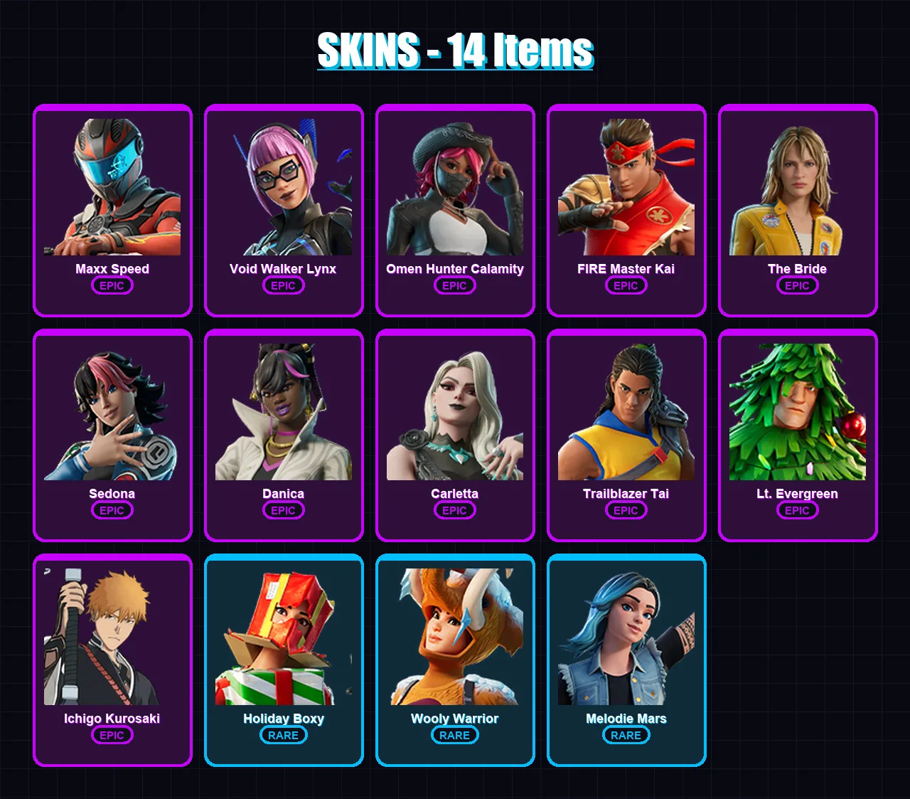 [PC/PSN] | Maxx Speed | Void Walker Lynx | Omen Hunter Calamity | FIRE Master Kai | The Bride | 14 skin | 13 pickaxe | 7 emote | 13 glider | Lv179 — Fortnite account