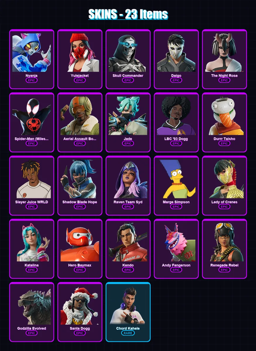 [PC/PSN] | Nyanja | Yulejacket | Skull Commander | Daigo | The Night Rose | 23 skin | 31 pickaxe | 19 emote | 19 glider | Lv216