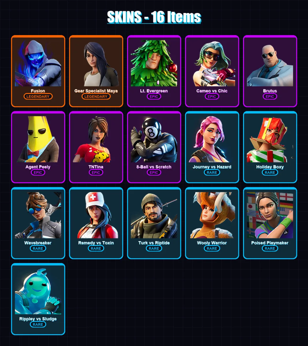 [PC/PSN] | Fusion | Gear Specialist Maya | Lt. Evergreen | Cameo vs Chic | Brutus | 16 skin | 20 pickaxe | 16 emote | 17 glider | Lv249 — Fortnite account