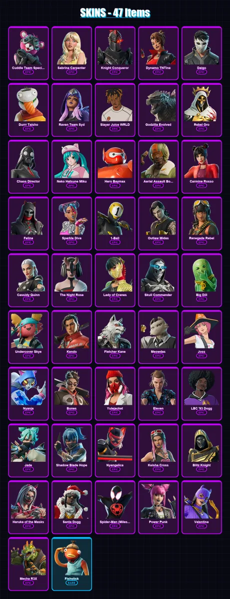 [PC/XBOX/PSN] | Cuddle Team Specialist | Sabrina Carpenter | Knight Conqueror | 47 skin | Lv402 — Fortnite account