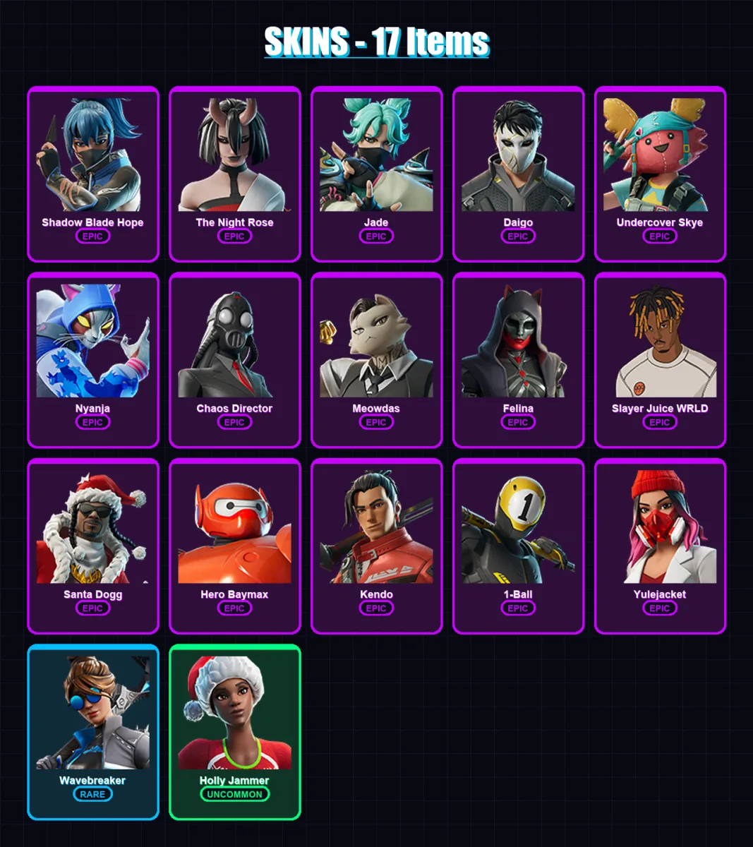 [PC/XBOX/PSN] | Shadow Blade Hope | The Night Rose | Jade | Daigo | Undercover Skye | 17 skin | 47 pickaxe | 26 emote | 28 glider | Lv469