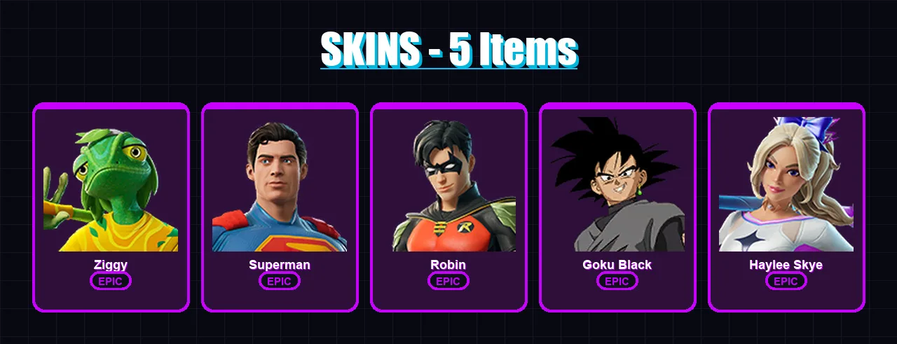[PC/XBOX] | Ziggy | Superman | Robin | Goku Black | Haylee Skye | 5 skin | 17 pickaxe | 11 emote | 11 glider | Lv64