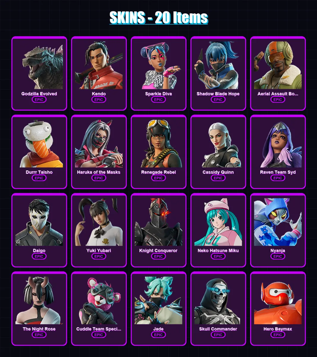 [PC/PSN] | Godzilla Evolved | Kendo | Sparkle Diva | Shadow Blade Hope | Aerial Assault Bomber | 20 skin | 47 pickaxe | 37 emote | 30 glider | Lv341