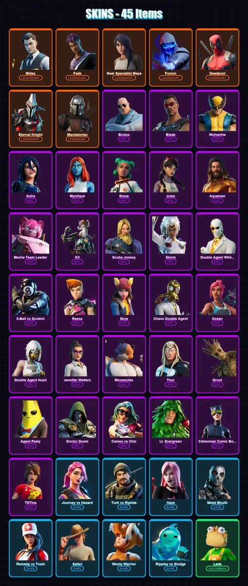 [SWITCH/XBOX/PSN/PC] | Midas | Fade | Gear Specialist Maya | Fusion | Deadpool | 45 skin | 42 pickaxe | 47 emote | 38 glider | Lv660 — Fortnite account