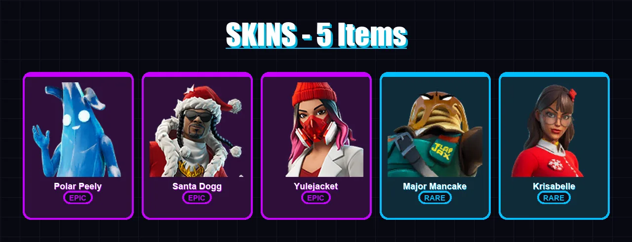 [PC/XBOX/PSN] | Polar Peely | Santa Dogg | Yulejacket | Major Mancake | Krisabelle | 5 skin | 18 pickaxe | 6 emote | 8 glider | Lv83