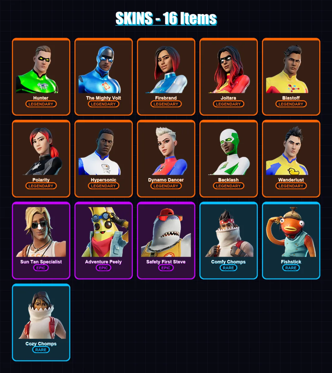 [PC/XBOX/PSN] | Hunter | The Mighty Volt | Firebrand | Joltara | Blastoff | 16 skin | 5 pickaxe | 3 emote | 5 glider | Lv6