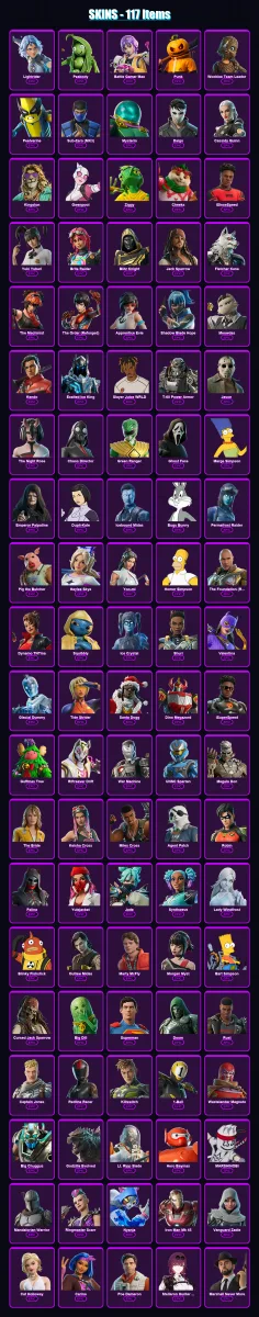 [PC/XBOX/PSN] | Lightrider | Peabody | Battle Gamer Mae | Punk | Wookiee Team Leader | 117 skin | 173 pickaxe | 135 emote | 102 glider | Lv2151