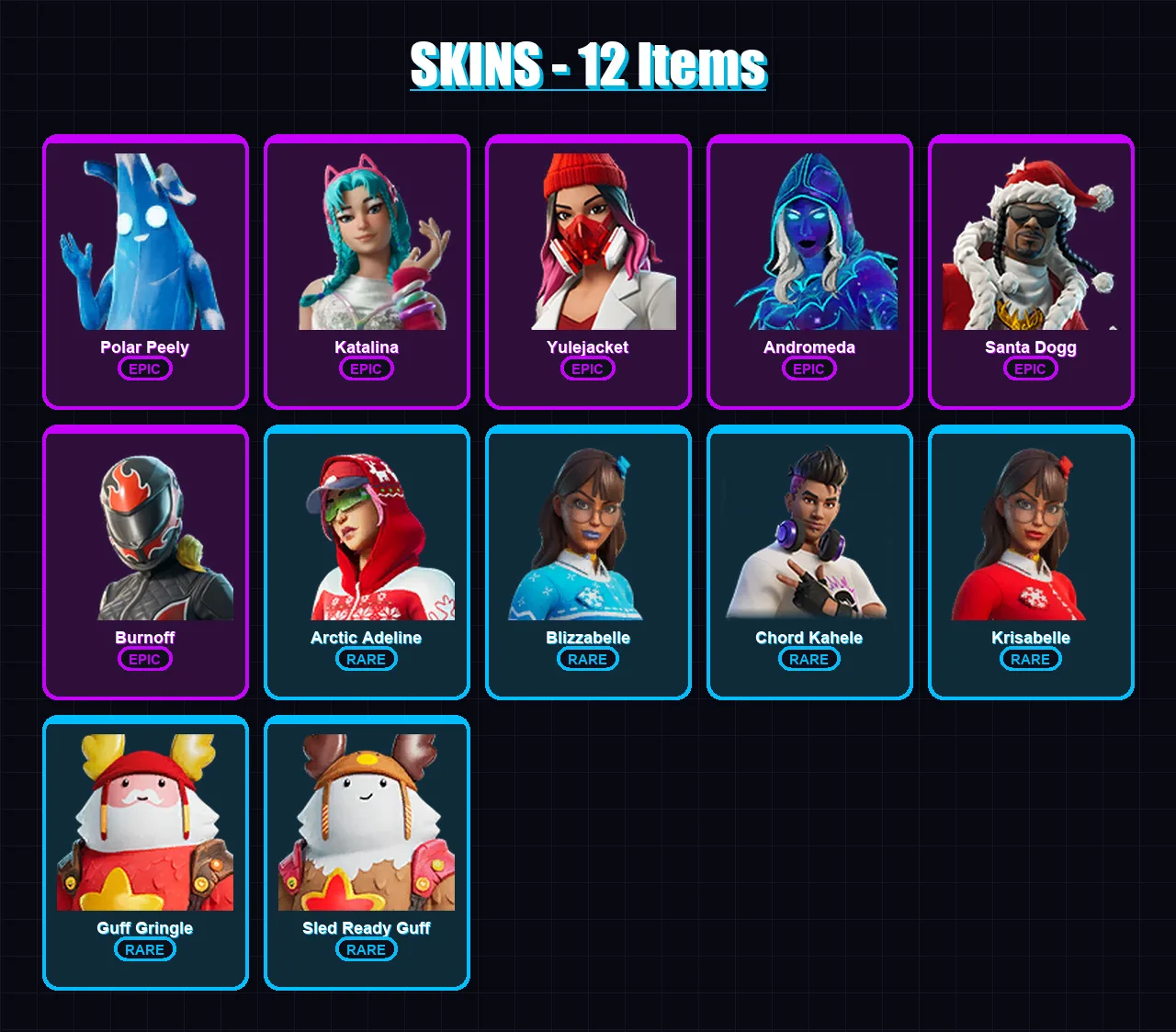 [PC/PSN] | Polar Peely | Katalina | Yulejacket | Andromeda | Santa Dogg | 12 skin | 33 pickaxe | 19 emote | 14 glider | Lv274