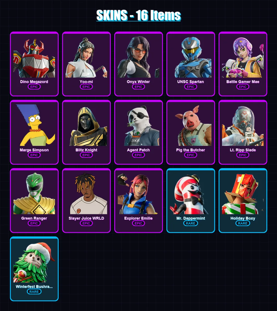 [SWITCH/XBOX/PSN/PC] | Dino Megazord | Yoo-mi | Onyx Winter | UNSC Spartan | Battle Gamer Mae | 16 skin | 46 pickaxe | 27 emote | 29 glider | Lv495 — Fortnite account