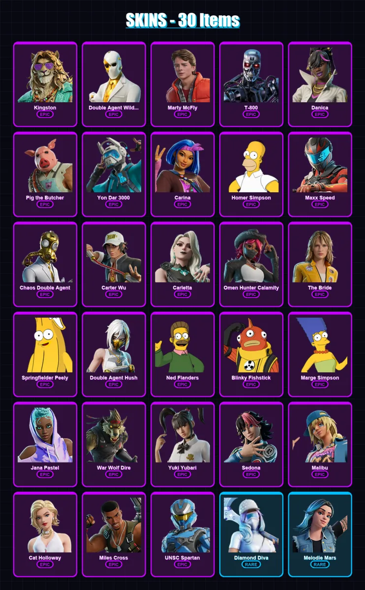 [PC/PSN] | Kingston | Double Agent Wildcard | Marty McFly | T-800 | Danica | 30 skin | 49 pickaxe | 29 emote | 30 glider | Lv711