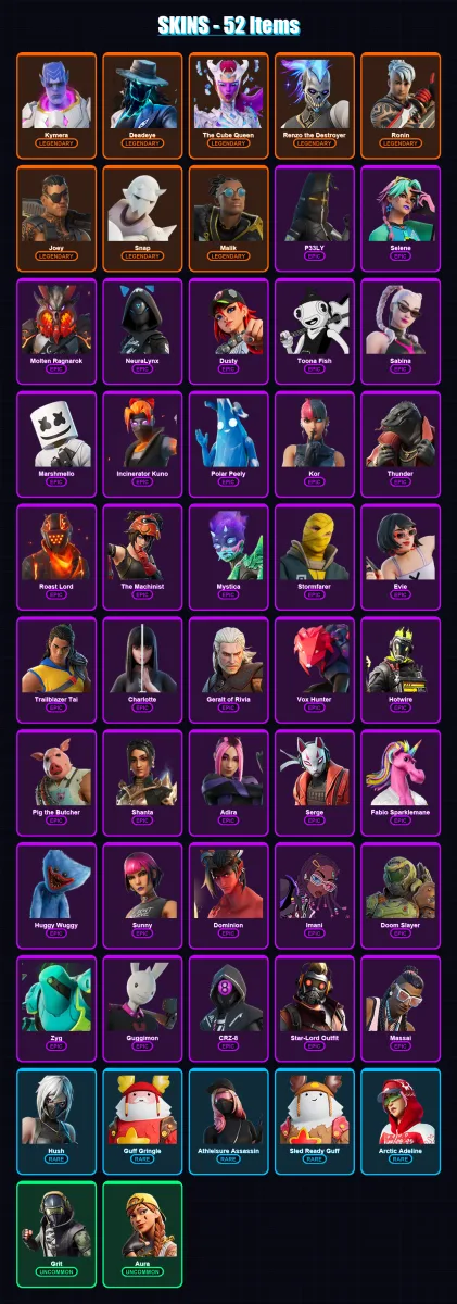 [PC/XBOX/PSN] | Kymera | Deadeye | The Cube Queen | Renzo the Destroyer | Ronin | 52 skin | 85 pickaxe | 54 emote | 64 glider | Lv661 — Fortnite account