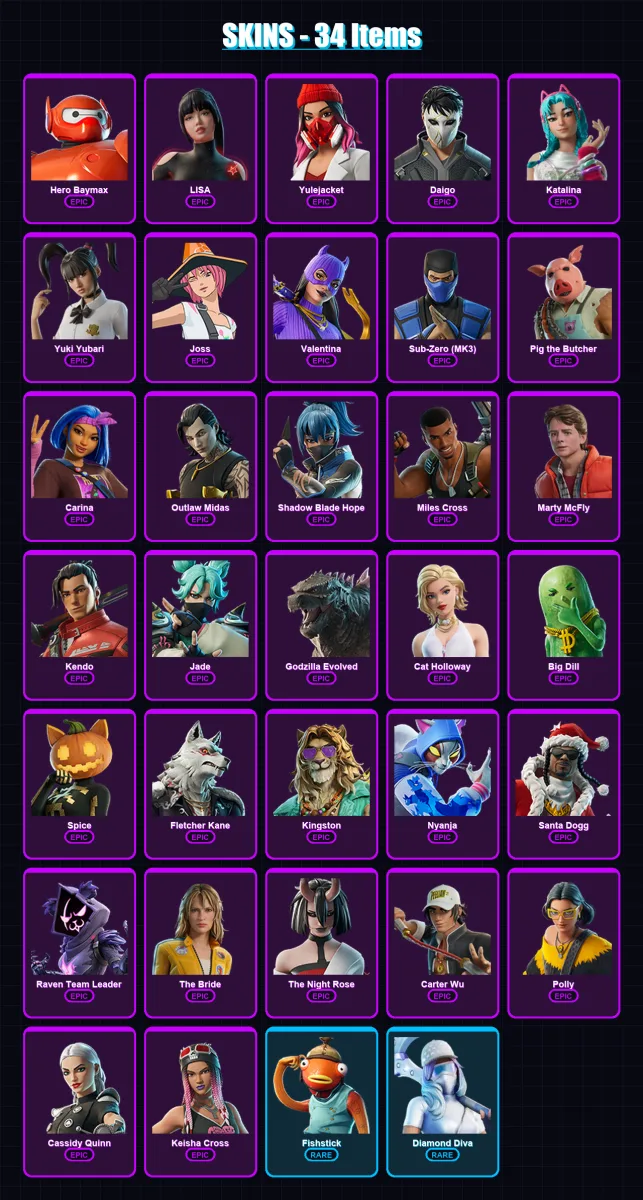 [PC/XBOX/PSN] | Hero Baymax | LISA | Yulejacket | Daigo | Katalina | 34 skin | 63 pickaxe | 38 emote | 45 glider | Lv705 — Fortnite account