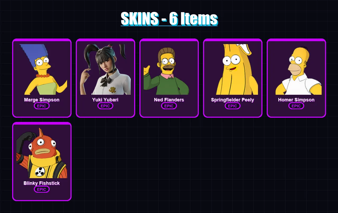 [PC/XBOX/PSN] | Marge Simpson | Yuki Yubari | Ned Flanders | Springfielder Peely | Homer Simpson | 6 skin | 22 pickaxe | 10 emote | 16 glider | Lv16