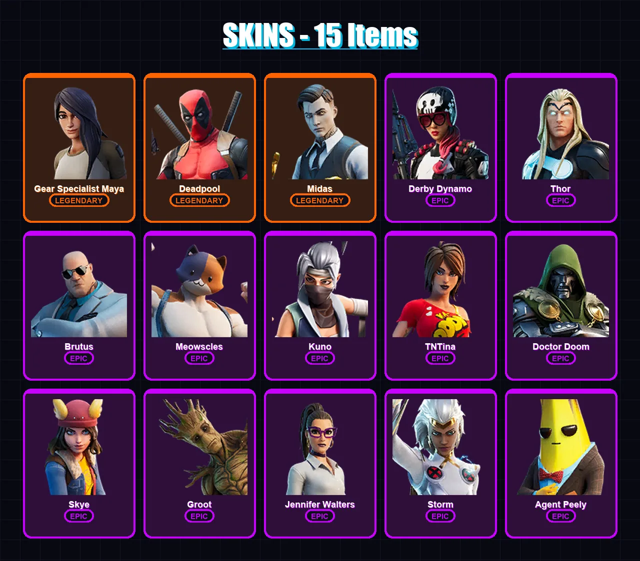 [PC/XBOX/PSN] | Gear Specialist Maya | Deadpool | Midas | Derby Dynamo | Thor | 15 skin | 16 pickaxe | 20 emote | 22 glider | Lv448 — Fortnite account