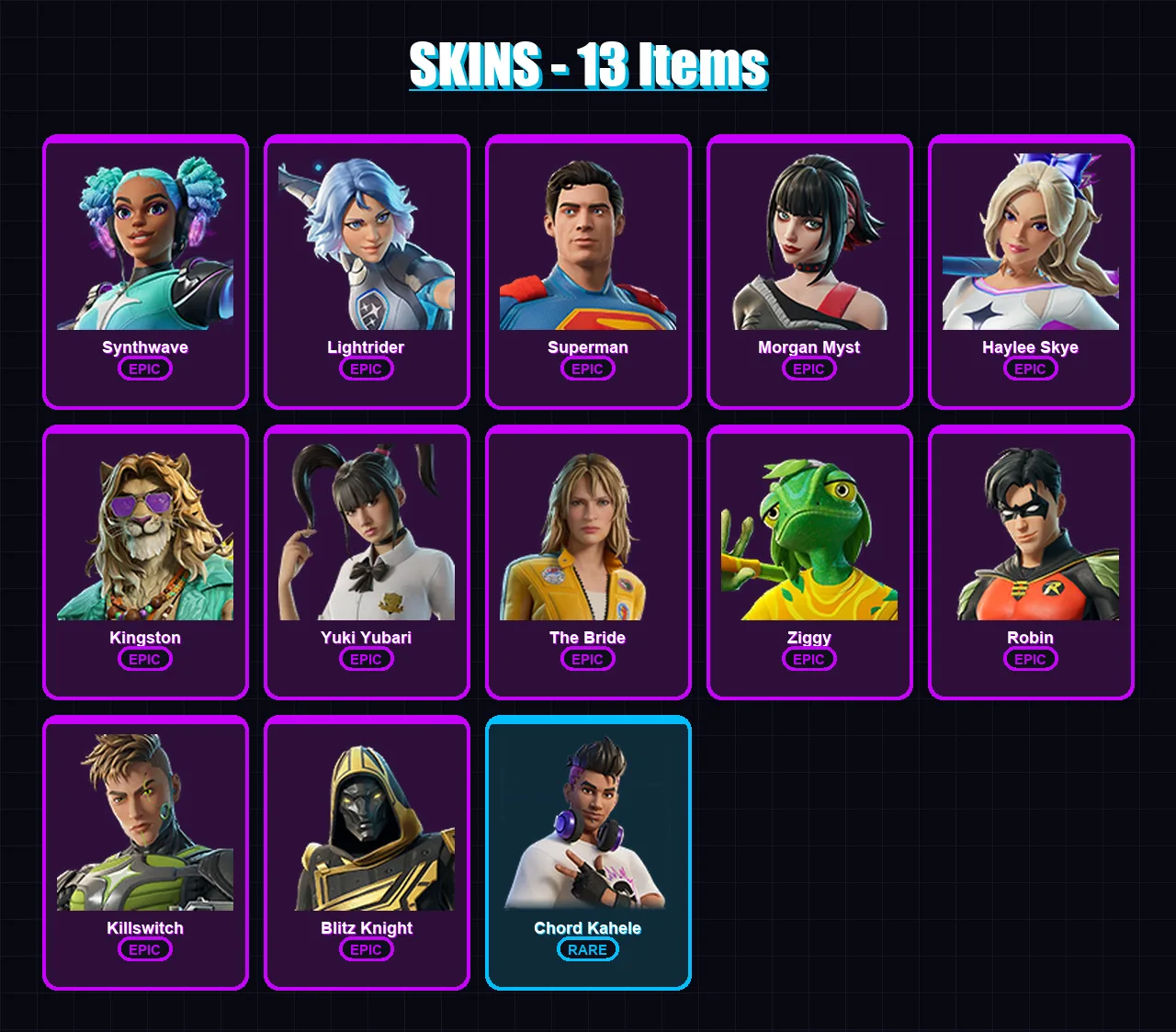 [PS4/PS5/XBOX/PC] | Synthwave | Lightrider | Superman | Morgan Myst | Haylee Skye | 13 skin | 25 pickaxe | 19 emote | 19 glider | Lv195