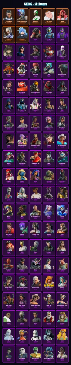 [PC] | The Ageless | Renzo the Destroyer | Backlash | Peter Griffin | Valeria | 141 skin | 187 pickaxe | 112 emote | 105 glider | Lv3018